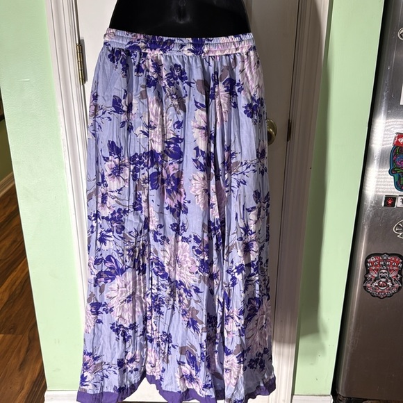 Mix Nouvuea Purple Floral Cotton Blend Drawstring Maxi Skirt Spring Time Size S - Picture 5 of 10